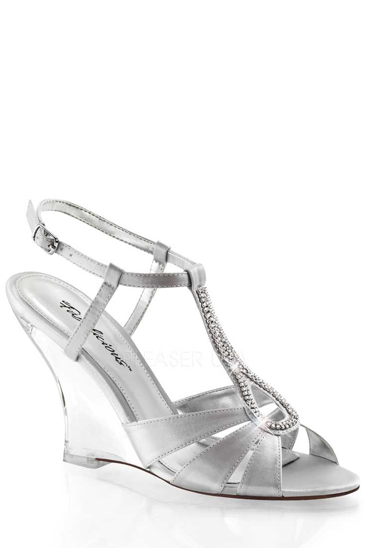 Silver Rhinestone Single Sole Wedges Satin