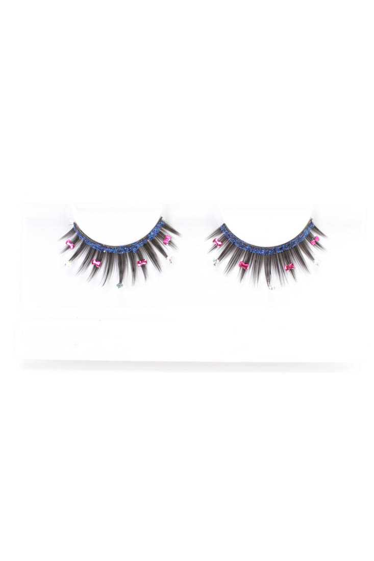 Royal Blue Bow And Rhinestone Detailed Faux Lashes