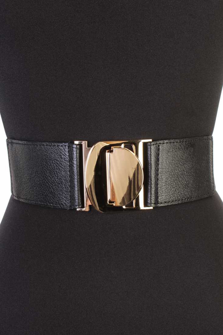 Black Faux Leather High Polish Hook Snap Waist Belt
