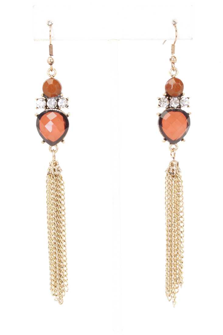 Brown Faceted Beaded Dangle High Polish Earrings