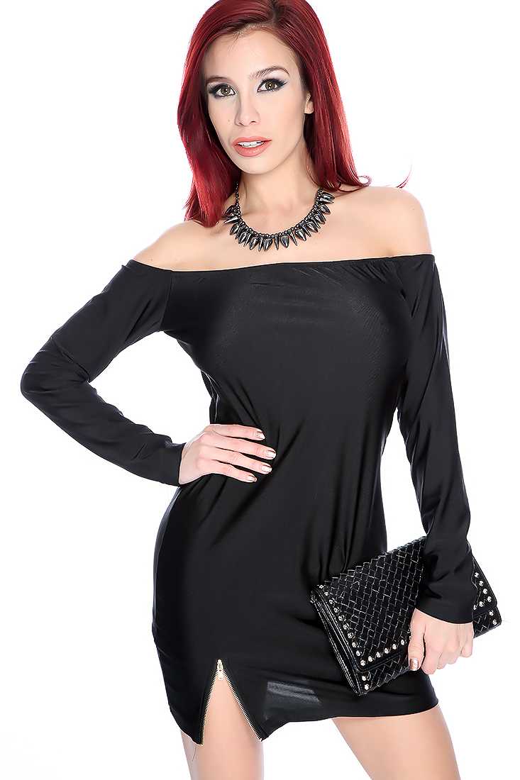 Sexy Black Long Sleeve Off the Shoulder Party Dress