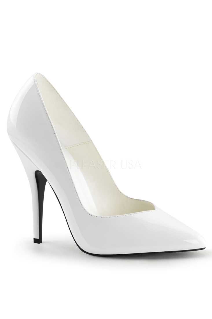 White Single Sole Pump High Heels Patent
