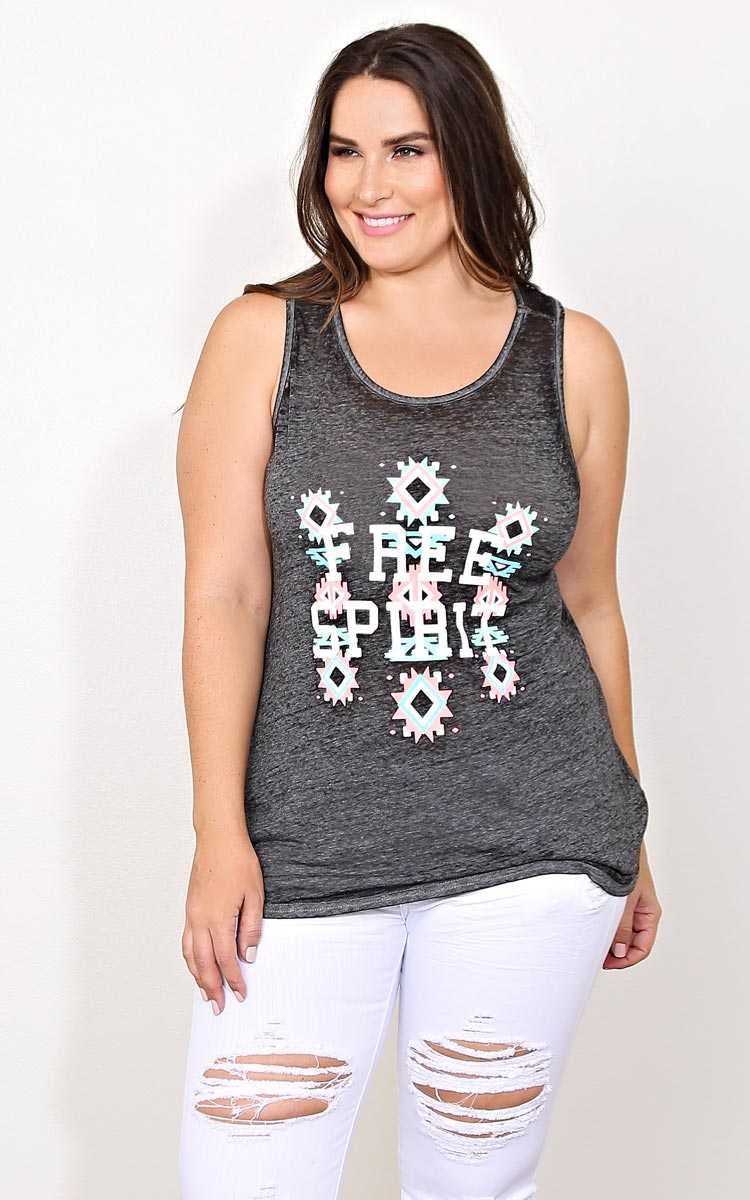 Plus Size FREE SPIRIT Burnout Graphic Tank - Black in Size 1X by Styles For Less