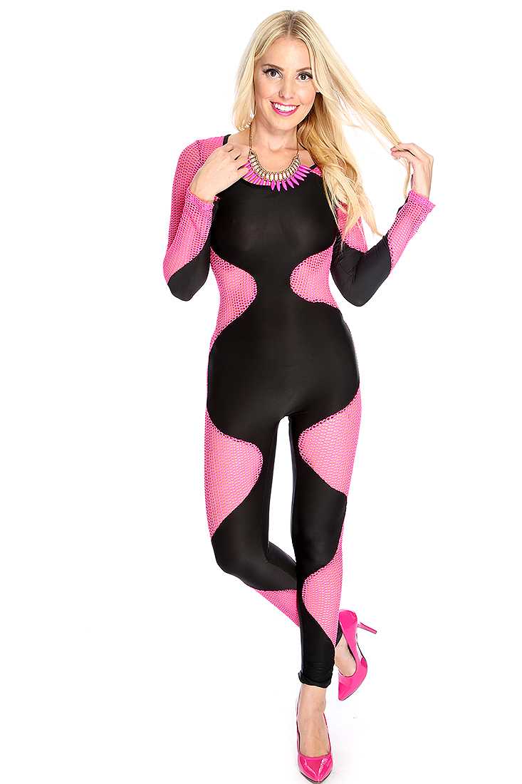 Fuchsia Black Netted Sexy Jumpsuit