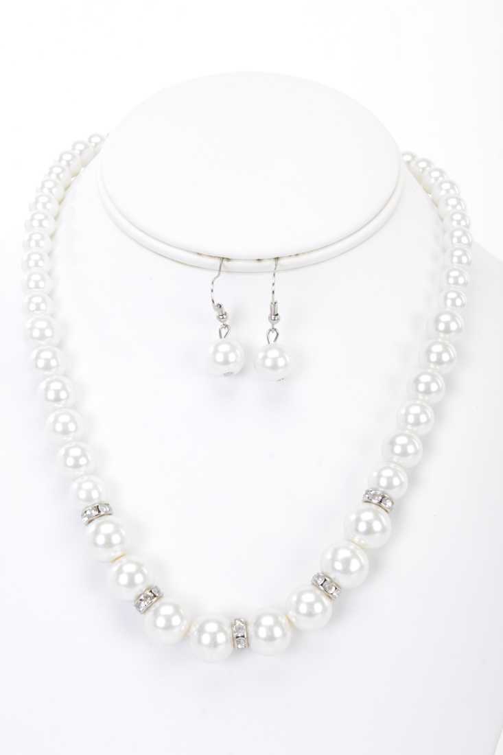 White Faux Pearl Rhinestone Necklace