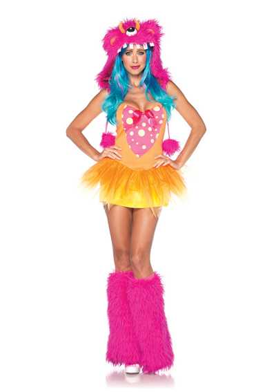 Yellow Pink Shaggy Sexy Monster 2PC. Costume Outfit