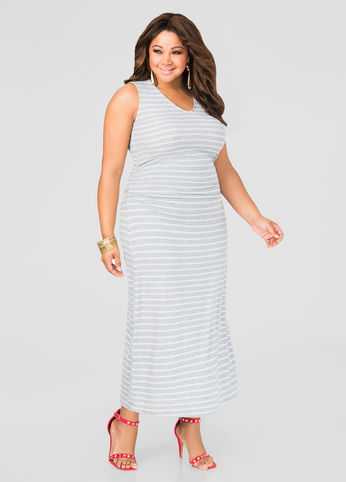 Striped Ribbed Knit Maxi Dress