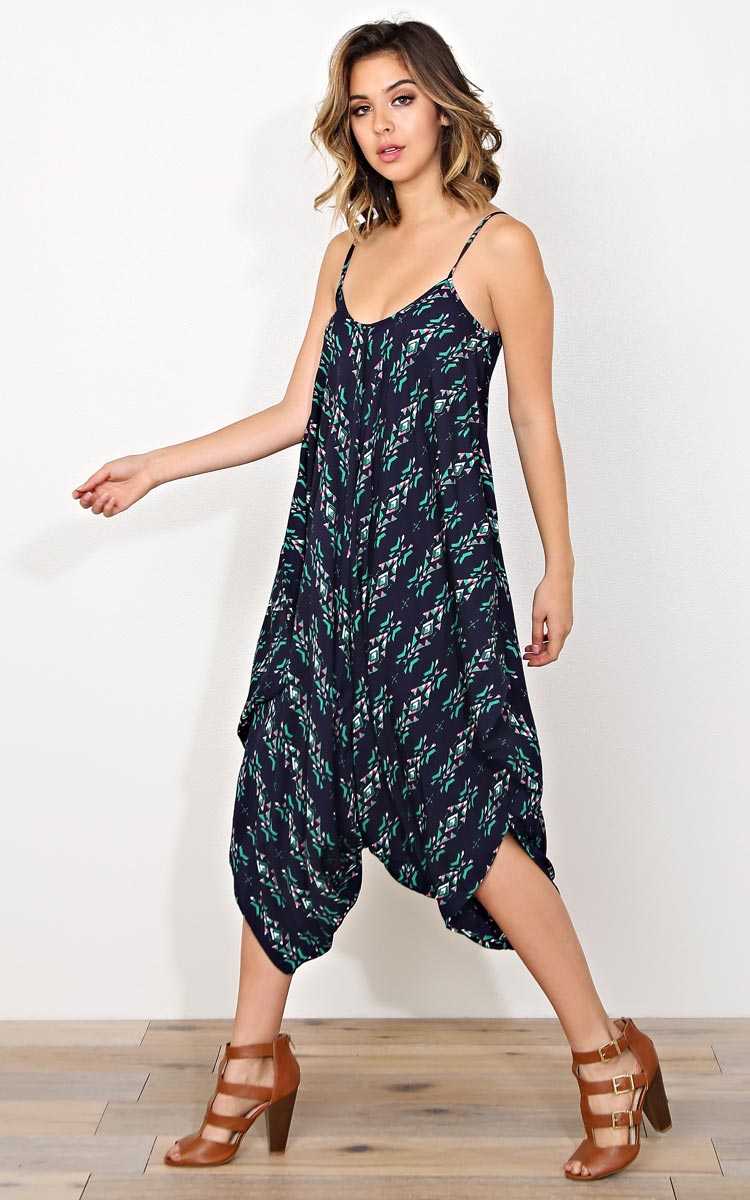 Isabelle Woven Harem Jumpsuit - SML - Navy Combo in Size Small by Styles For Less