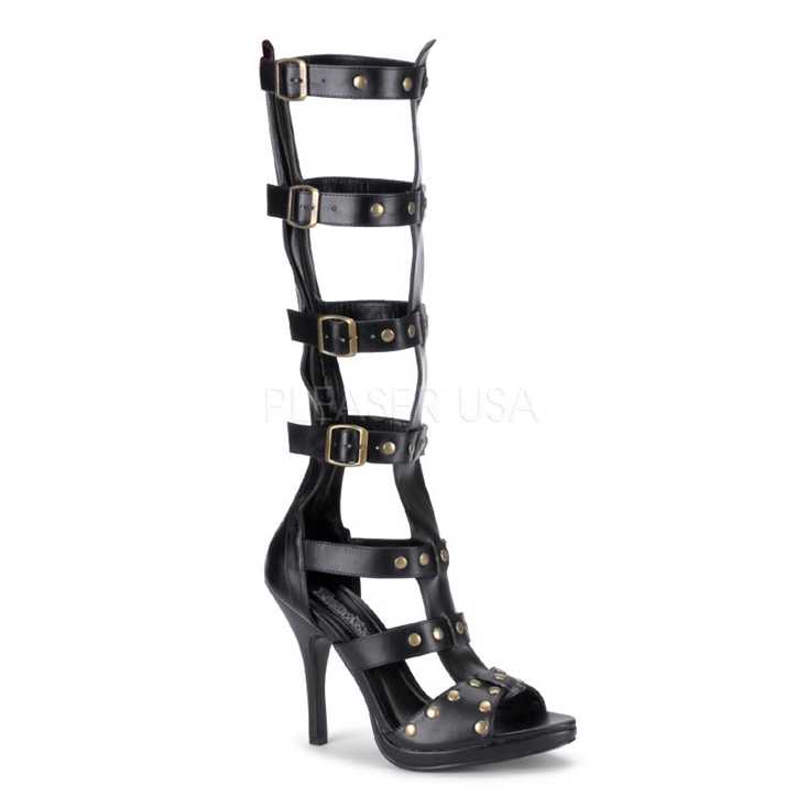 Black Faux Leather Buckled Gladiator High Heels