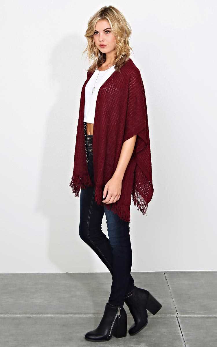 Fallbrook Eyelet Knit Wrap - Burgundy in Size L/XL by Styles For Less