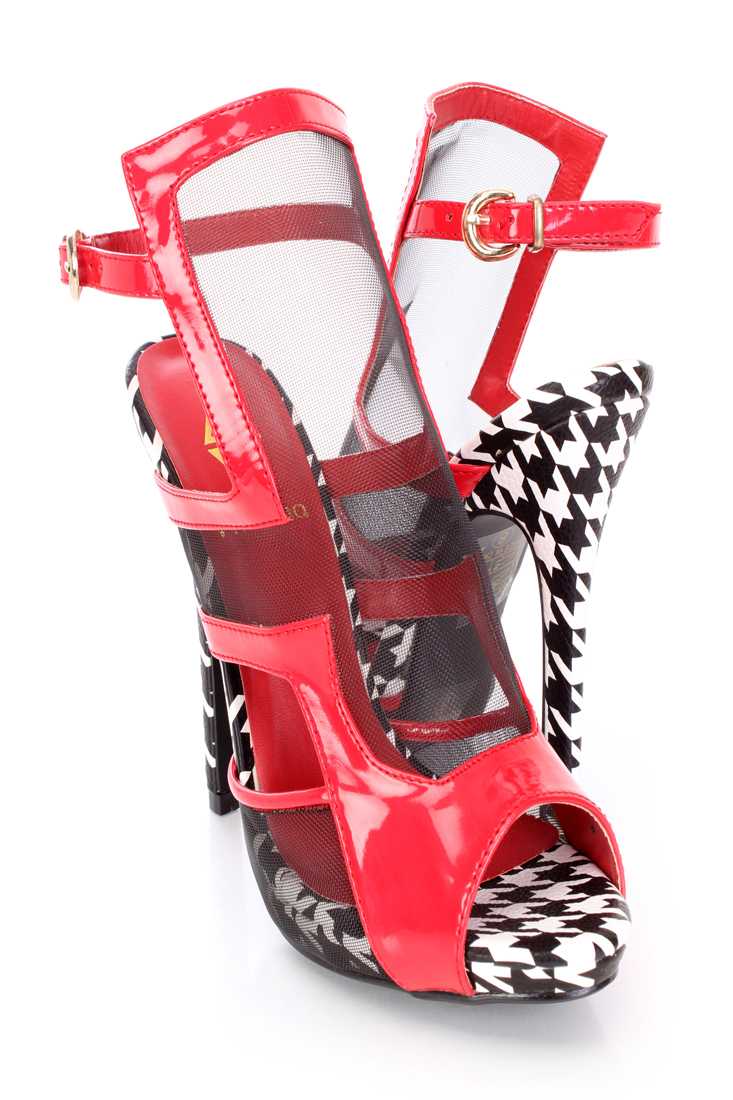 Red Mesh Houndstooth Heels Patent