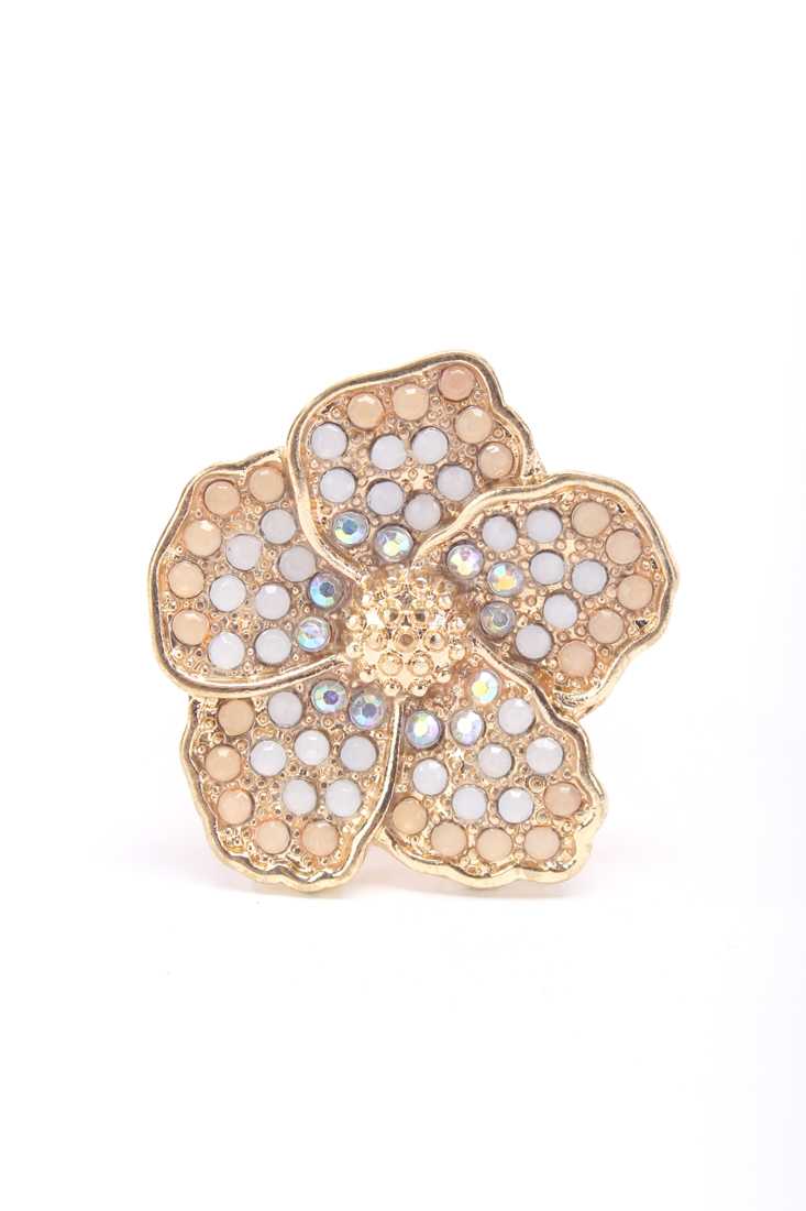 White High Polish Faux Diamond Gemstone Accent Flower Ring