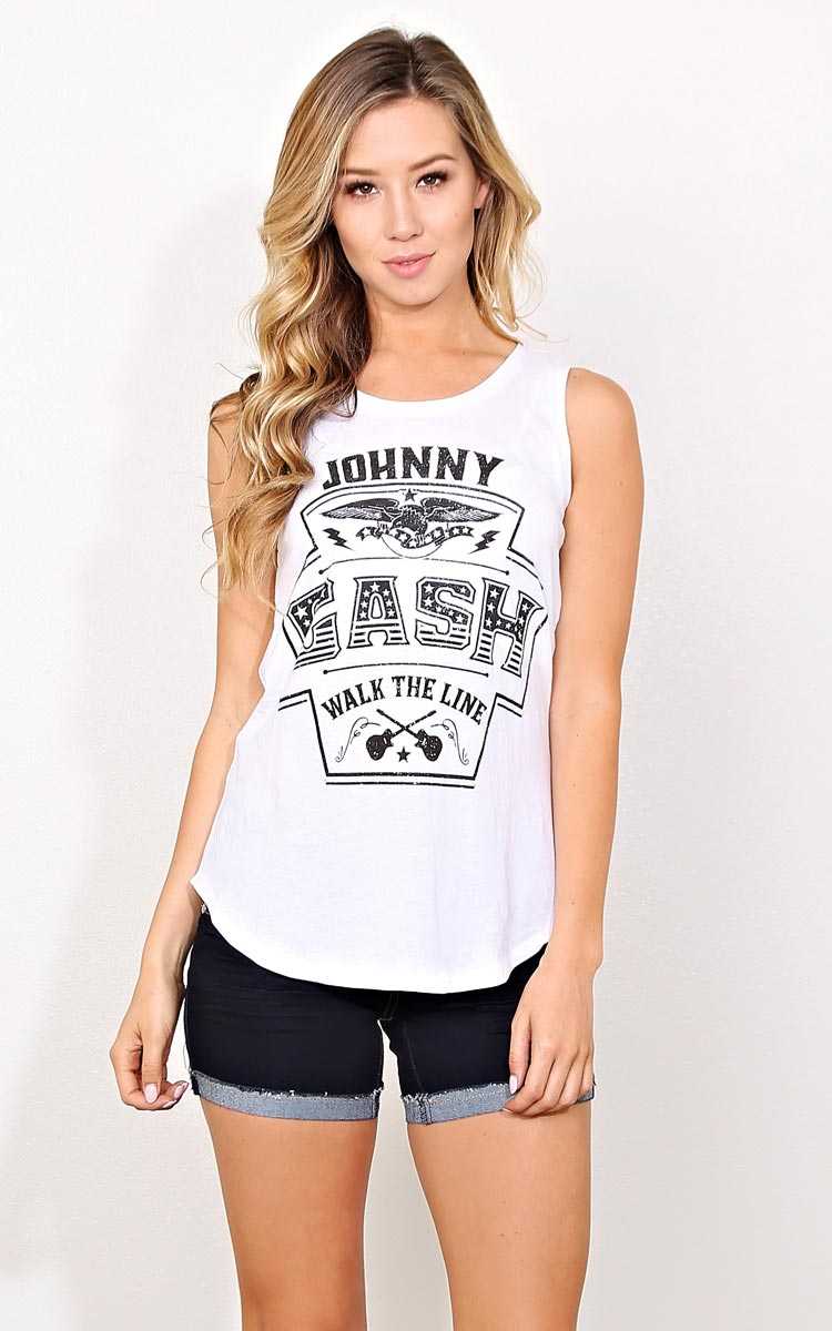 JOHNNY CASH WALK THE LINE Top - - White in Size by Styles For Less