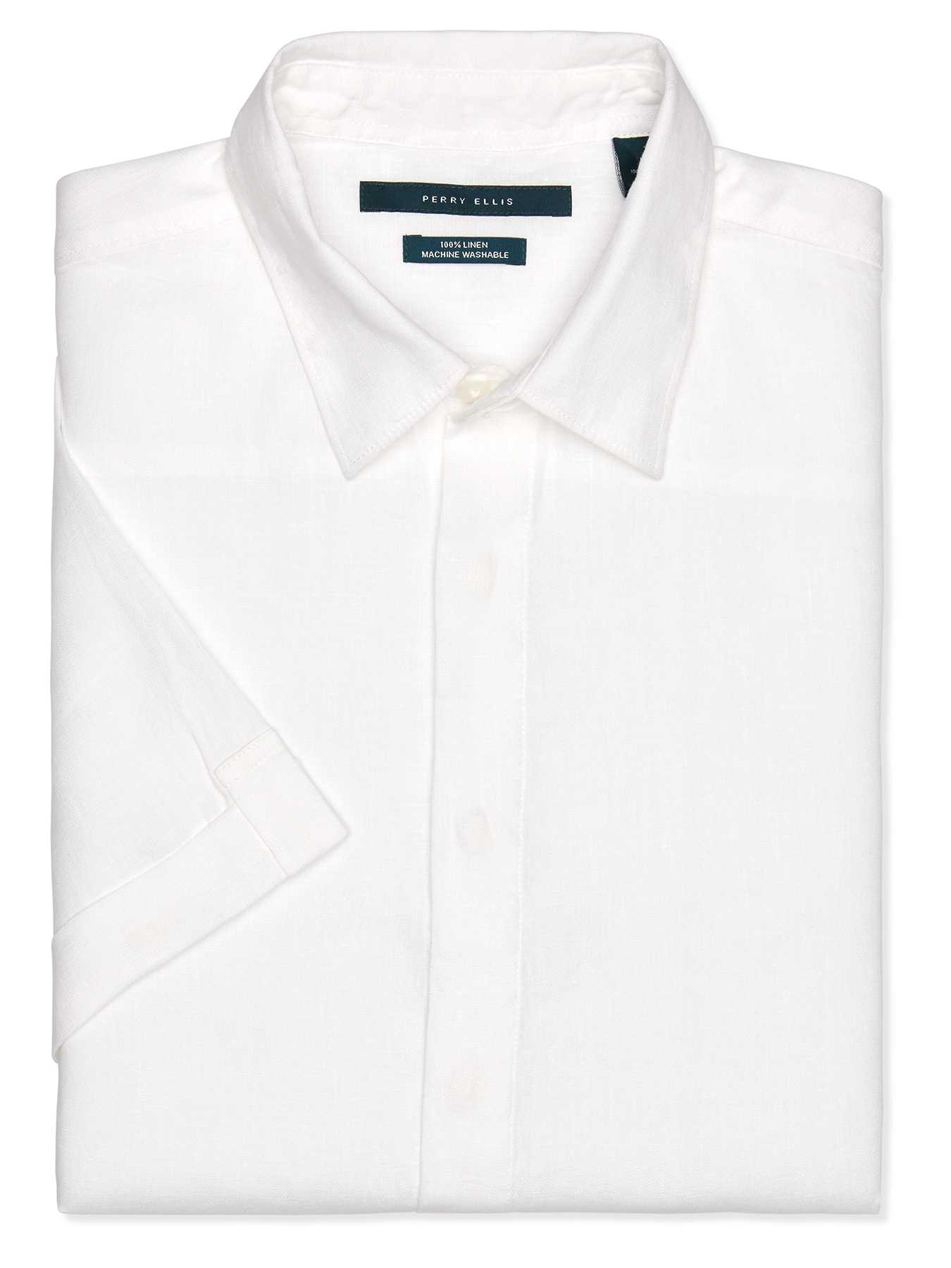 Perry Ellis Short Sleeve Solid Linen Cuff Sleeve Shirt
