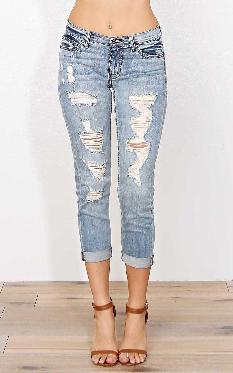 Eunina Marty Distressed Boyfriend Jeans - Tinted Destroyed in Size by Styles For Less
