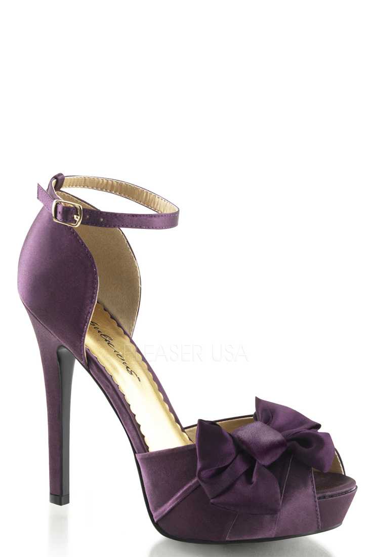 Eggplant Bow Accent Peep Toe High Heels Satin