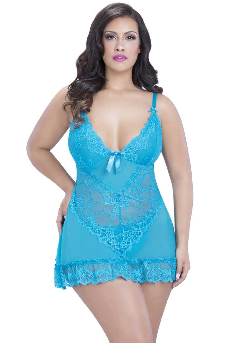 Sexy Teal Lace 2 Piece Babydoll