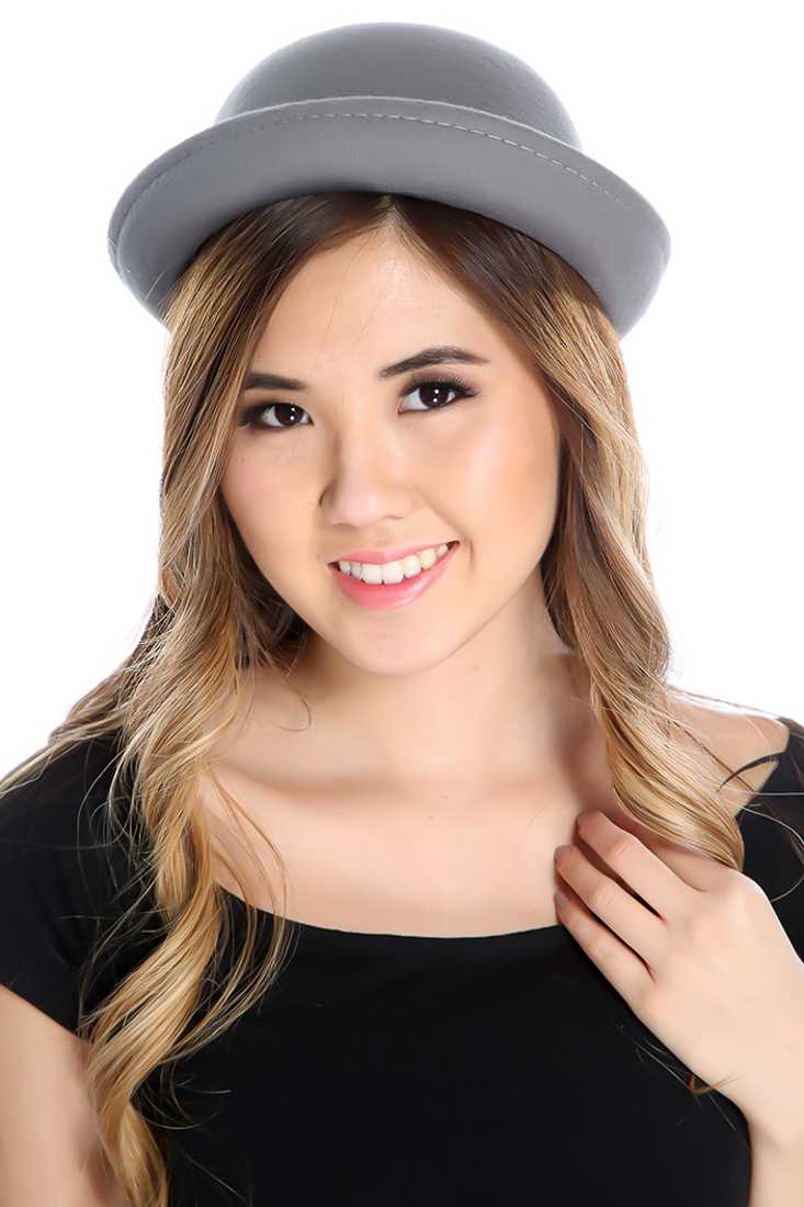 Grey Wool Cute Summer Bowler Hat