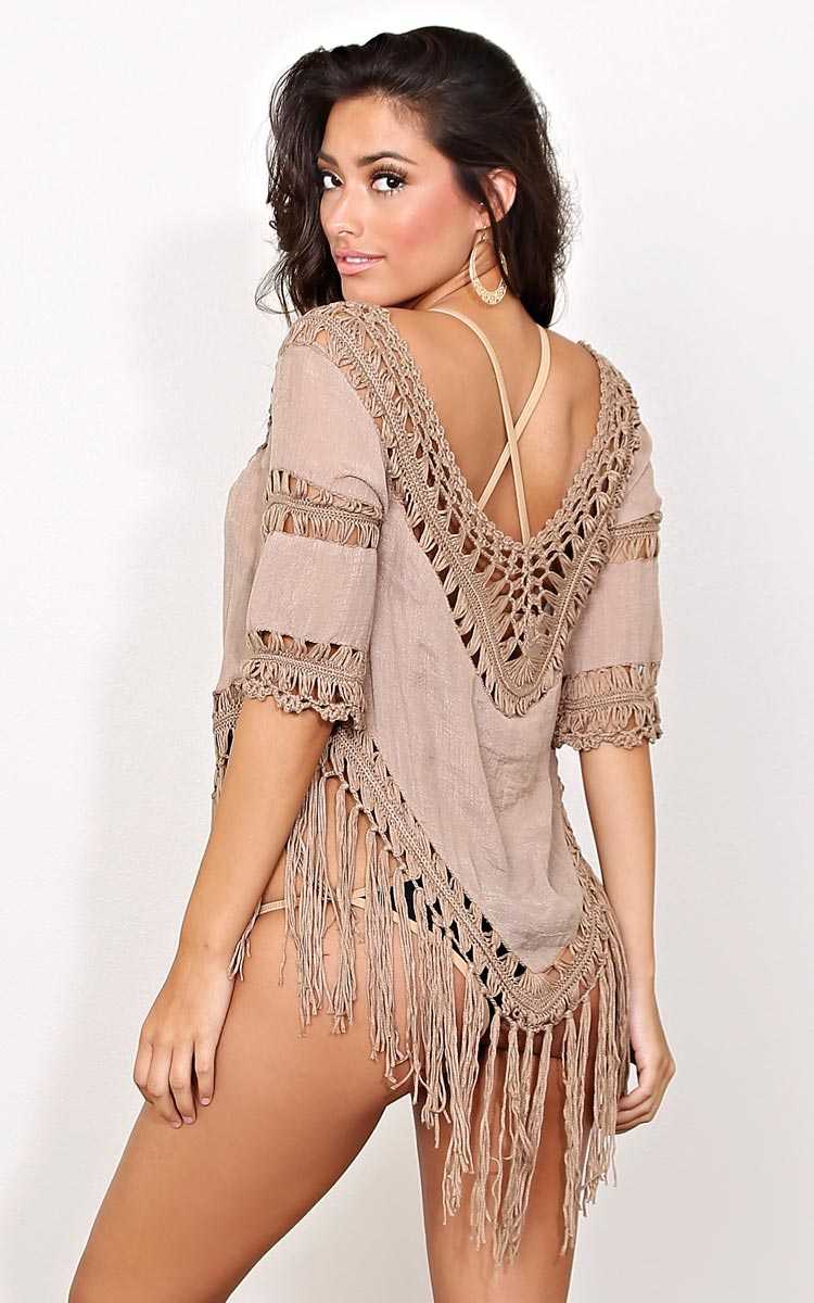 Mocha Lucianna Crochet Woven Top - - Mocha in Size by Styles For Less