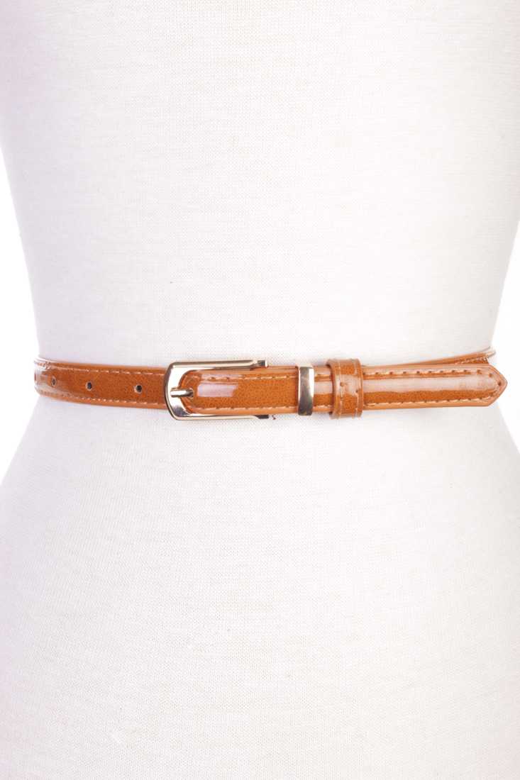 Cognac Faux Leather High Polish Small Buckle Belt