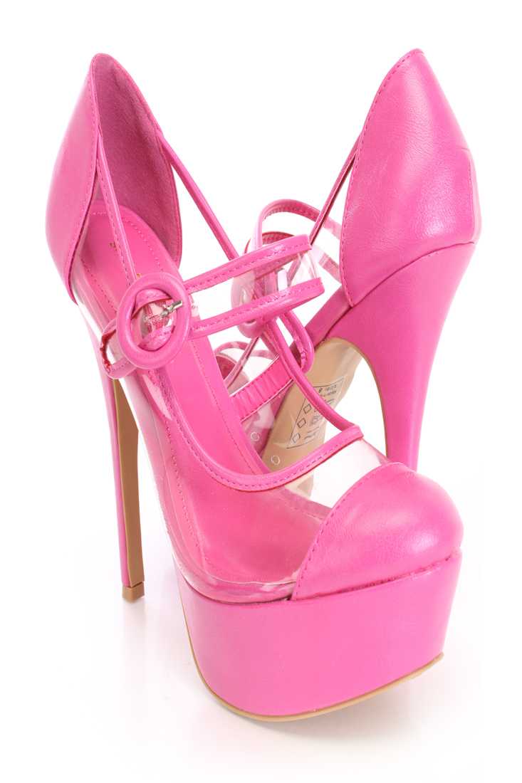 Fuchsia Maryjane Style High Heels Faux Leather