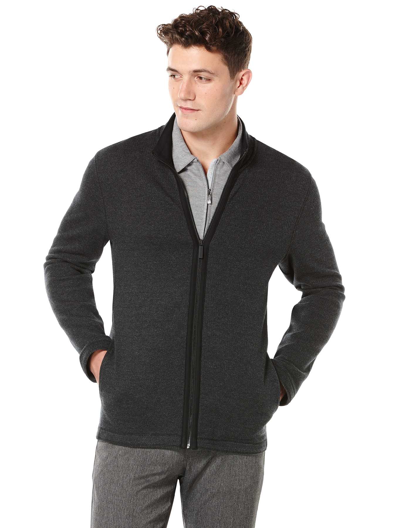 Perry Ellis Big and Tall Full Zip Herringbone Jacket