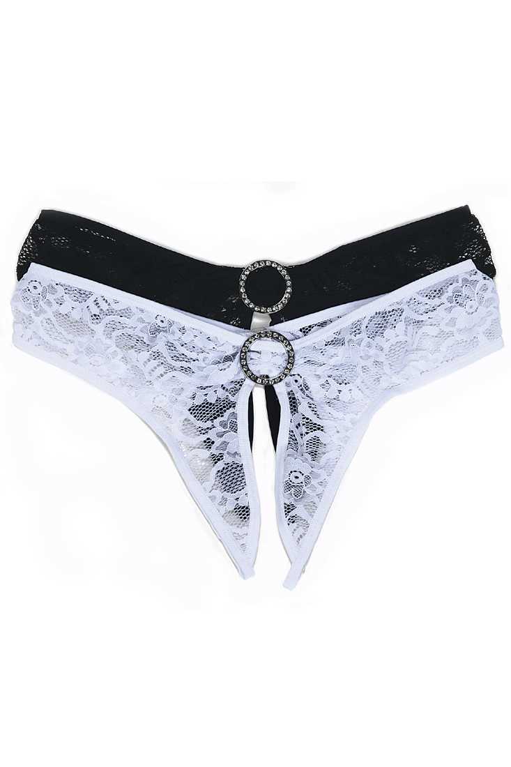 Black Lace Open Front Panty