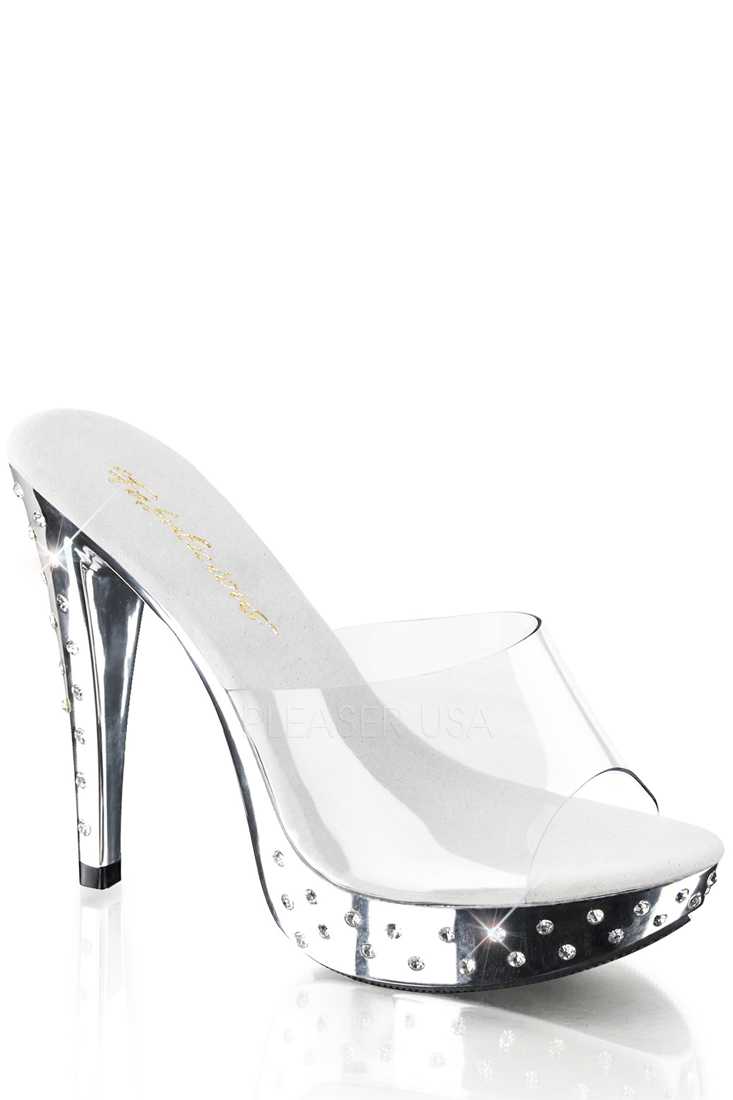 Clear Silver Rhinestone Platform High Heels PVC