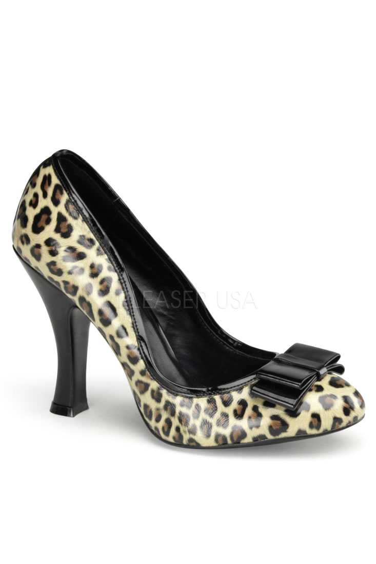 Tan Black Cheetah Print Bow Tie Single Sole Pump High Heels Patent