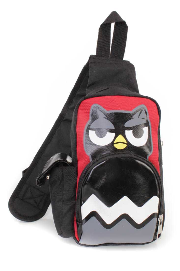 Red Canvas Owl Print Cross-Body Mini Backpack