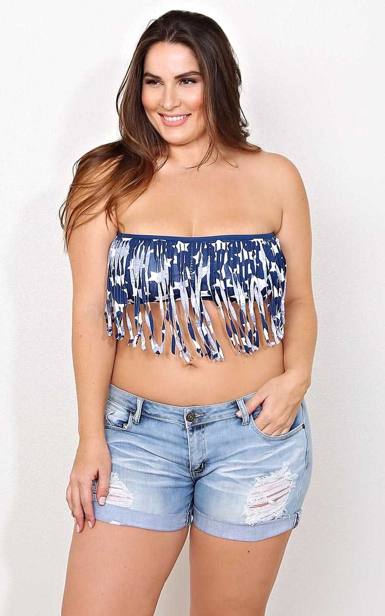 Plus Size Star Spangled Fringe Bandeau - Navy in Size by Styles For Less