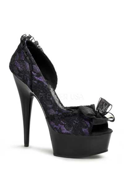 Purple Satin Lace Peep Toe High Heels