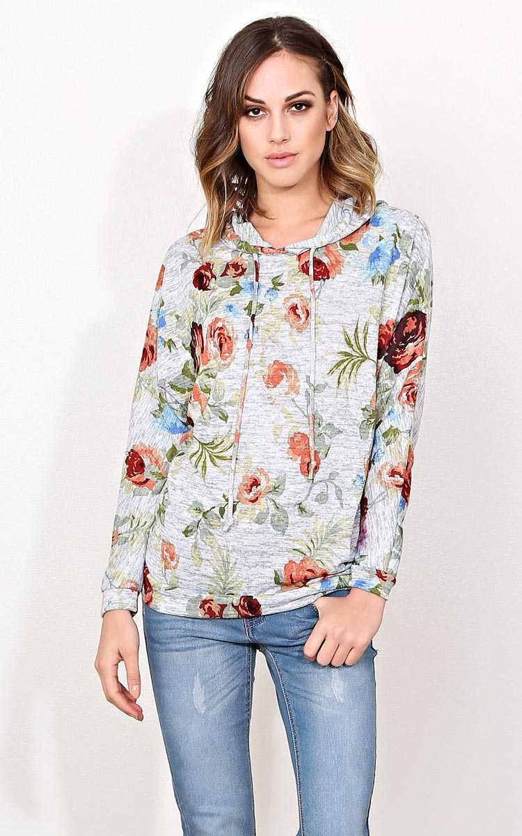 Floral Tomboy Knit Hoodie - - H Grey Combo in Size by Styles For Less