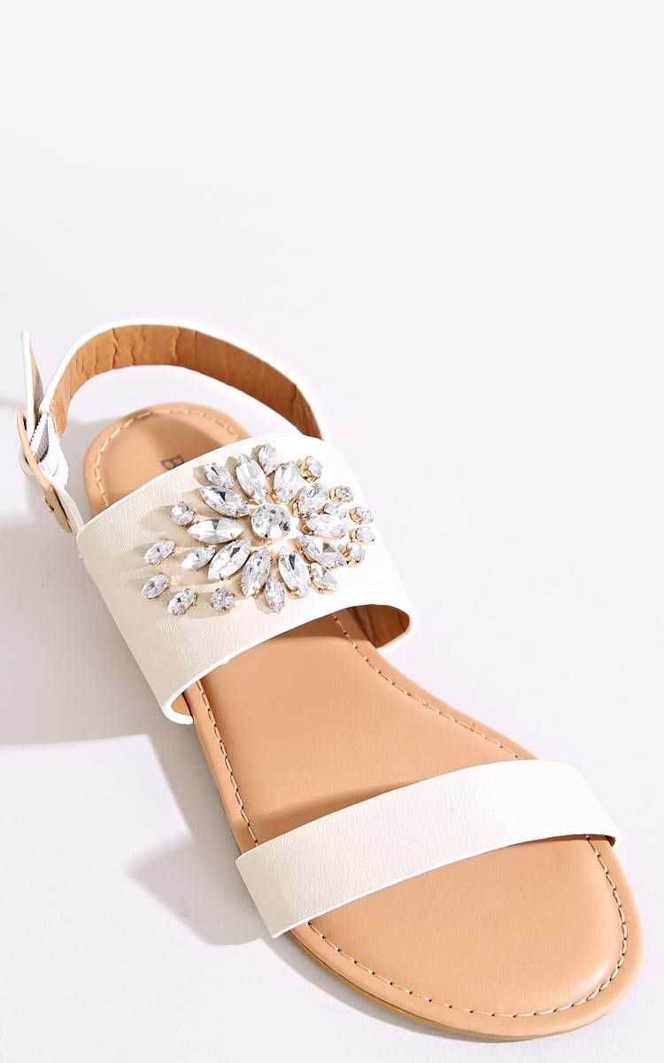 BAMBOO Grenada Embellished Sandals - Ivry/Natrl in Size by Styles For Less