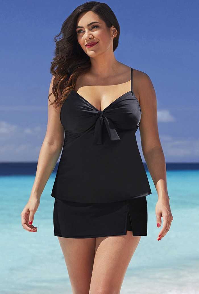 Black Tie-Front Underwire Skortini