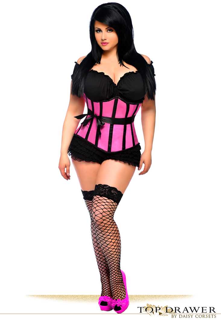 Pink Two Tone Bow Accent Underbust Corset