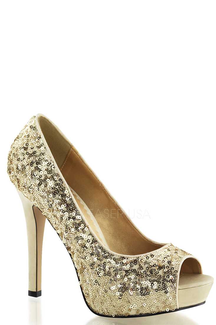 Gold Peep Toe Pump High Heels Sequin