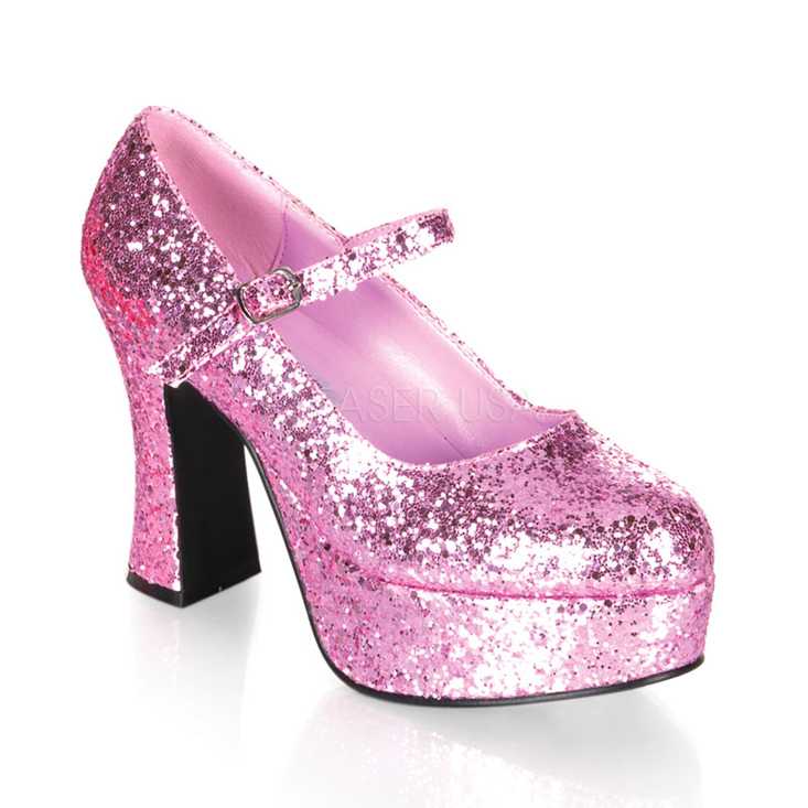 Baby Pink Glitter Maryjane Chunky High Heels