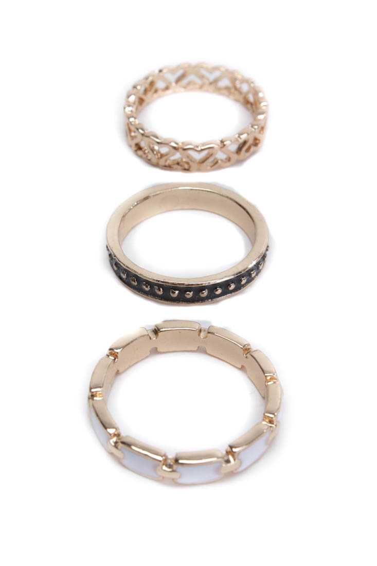 White Black High Polish Metal Ring Set