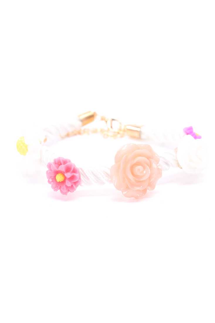 White Rope Acrylic Floral Accent Cute Summer Bracelet