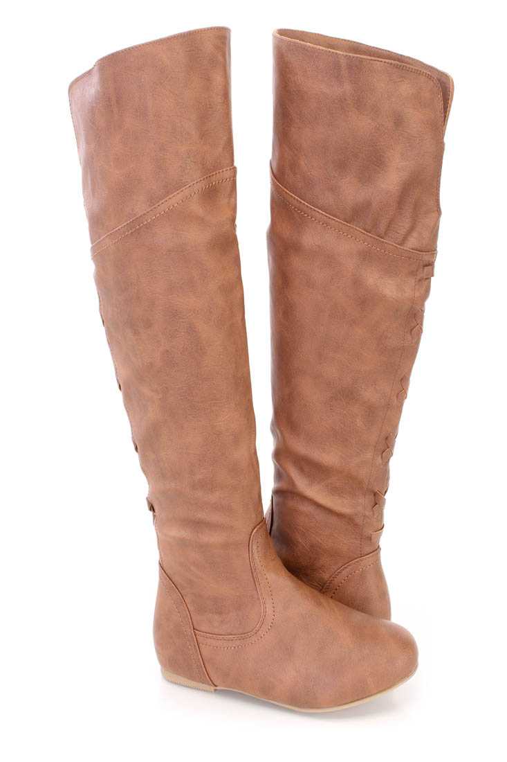 Tan Knee High Riding Boots Faux Leather