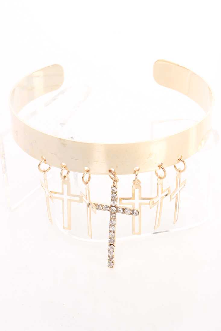 Gold Dangle Cross High Polish Metal Arm Bracelet