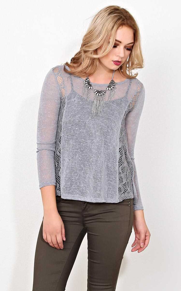 Alicia Long Sleeved Knit Top - MED - Heather in Size Medium by Styles For Less