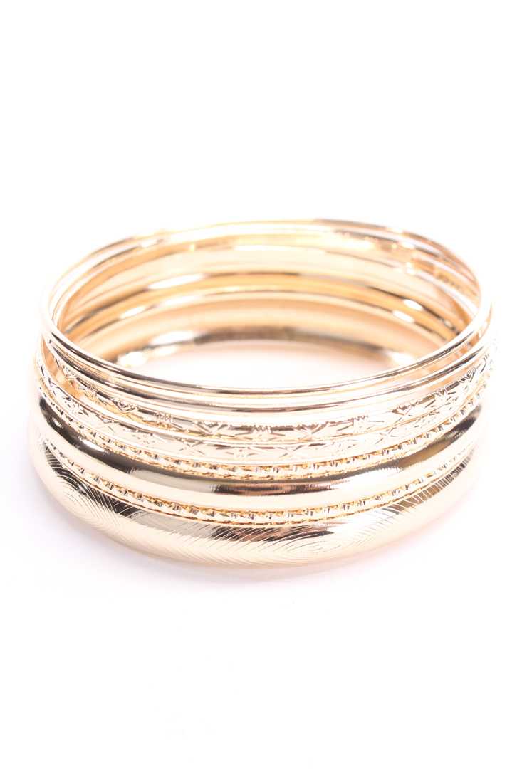 Gold High Polish Detailed Carved Designs Multiple Bracelets