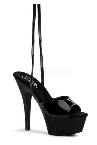 Black Patent Faux Leather Wrap Around Heels