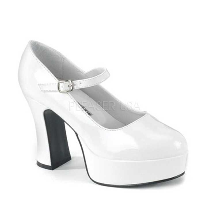 White Patent Chunky Heel Mary Jane Platform Plus Size Pump