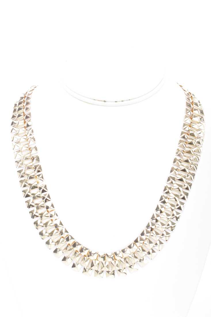 Gold High Polish Studded Metal Mesh Necklace