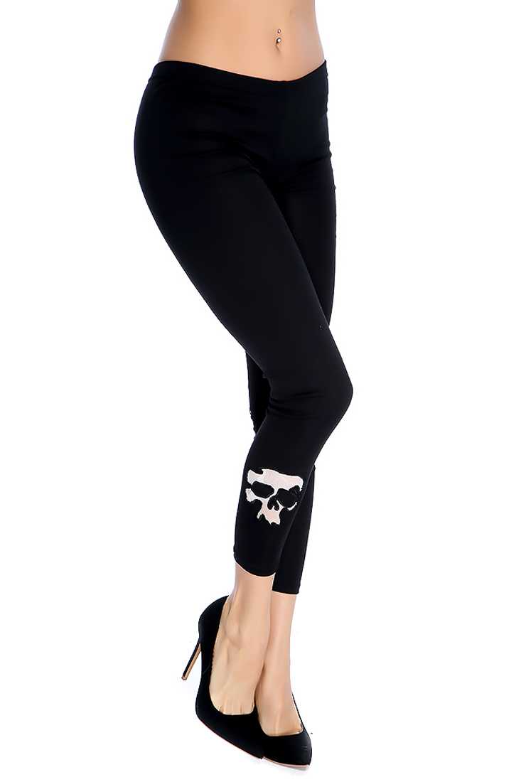Black Skull Detail Fitted Leggings