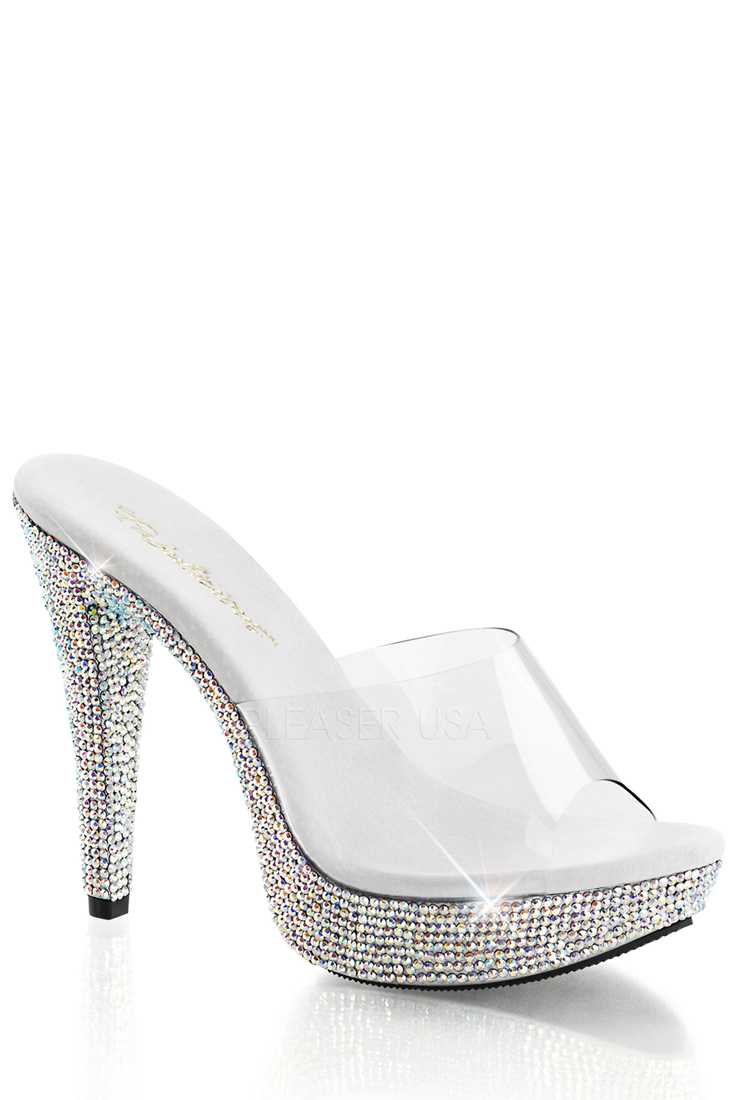 Clear Silver Rhinestone Platform High Heels PVC