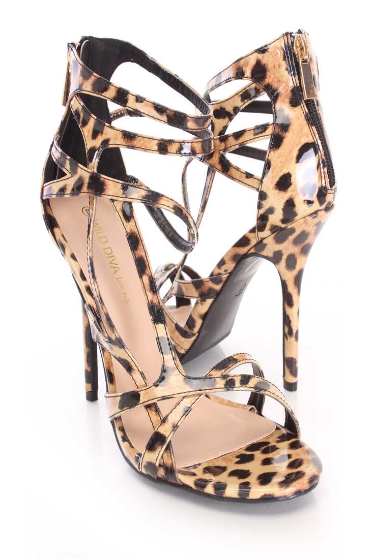 Leopard Strappy Single Sole Heels Patent